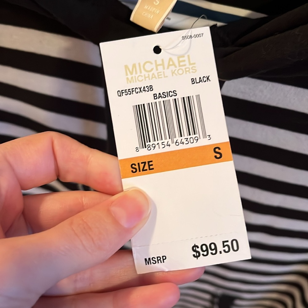 NEW Michael Kors Black & White Striped Hooded Long Sleeve Top Women’s Size Small - Picture 3 of 7